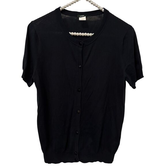 J Crew Sweater Womens Large Cardigan Navy Blue Short Sleeve preppy academia - Picture 1 of 10